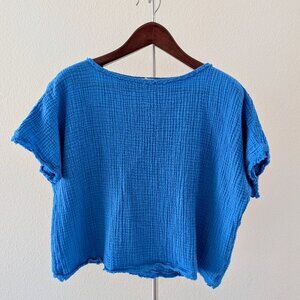 Eileen Fisher Blue Crinkle Top